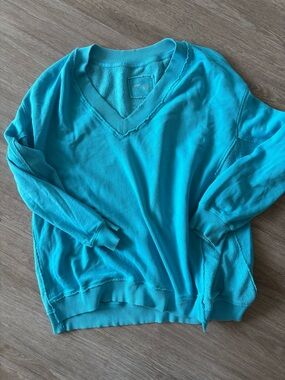 aerie Teal V-Neck Pullover Sweatshirt